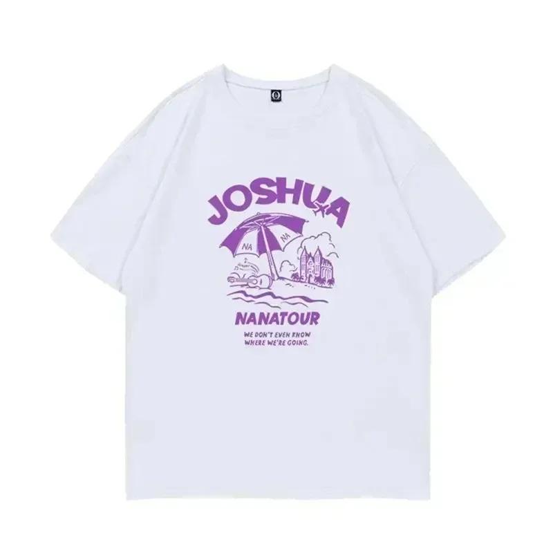 Sommer einfaches weißes Buchstaben-Print Kurzarm Kpop Nanatour Femme T-Shirt S.Coups Jeonghan The8 Y2k Damen Baumwolltop Übergröße