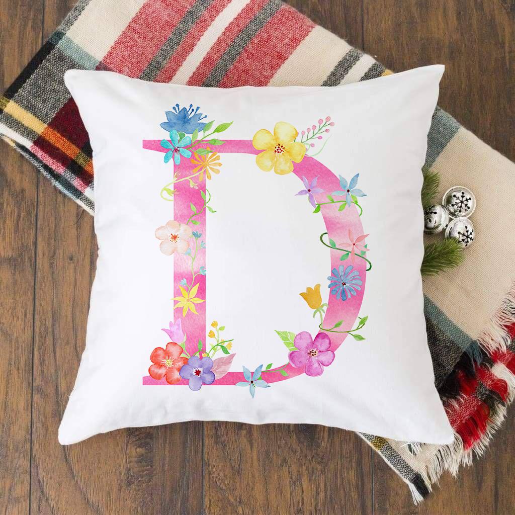 Pink Alphabet Flower Printed Cushion Cover Pillowcase English Letter A-Z Home Decorative Sofa Bed Backrest Pillow Cover 45*45cm