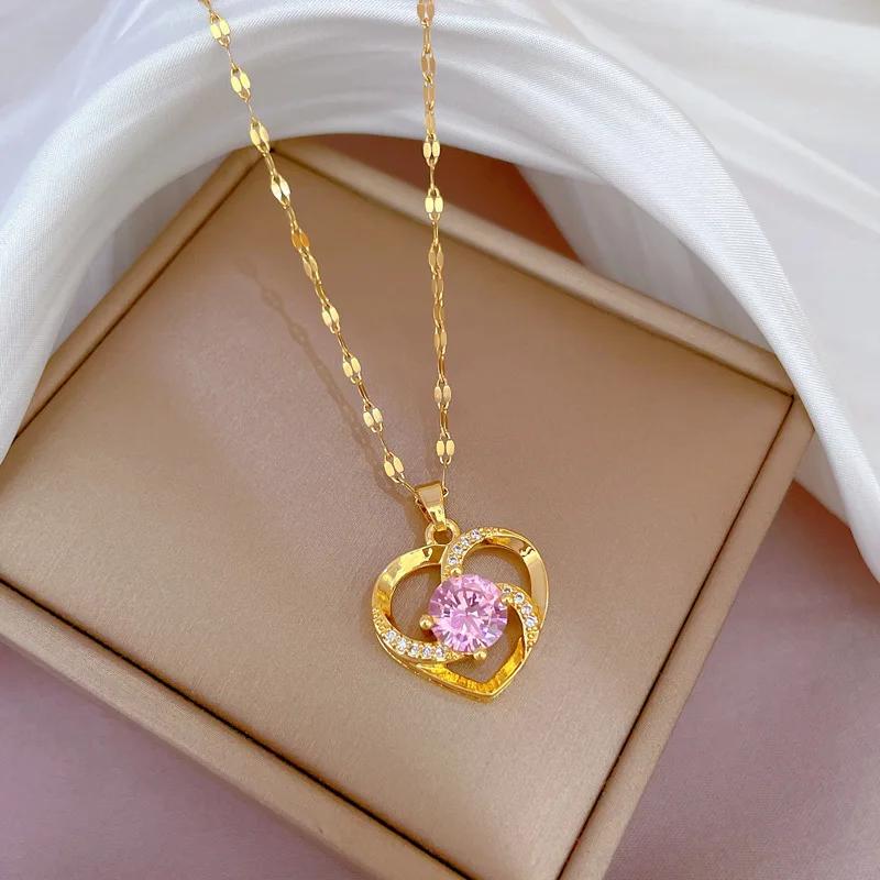 Moderna y Lujosa Cadena para Clavícula de Acero Inoxidable, Personalizable y Versátil, con Colgante de Ostra y Perla en Forma de Corazón de Melocotón