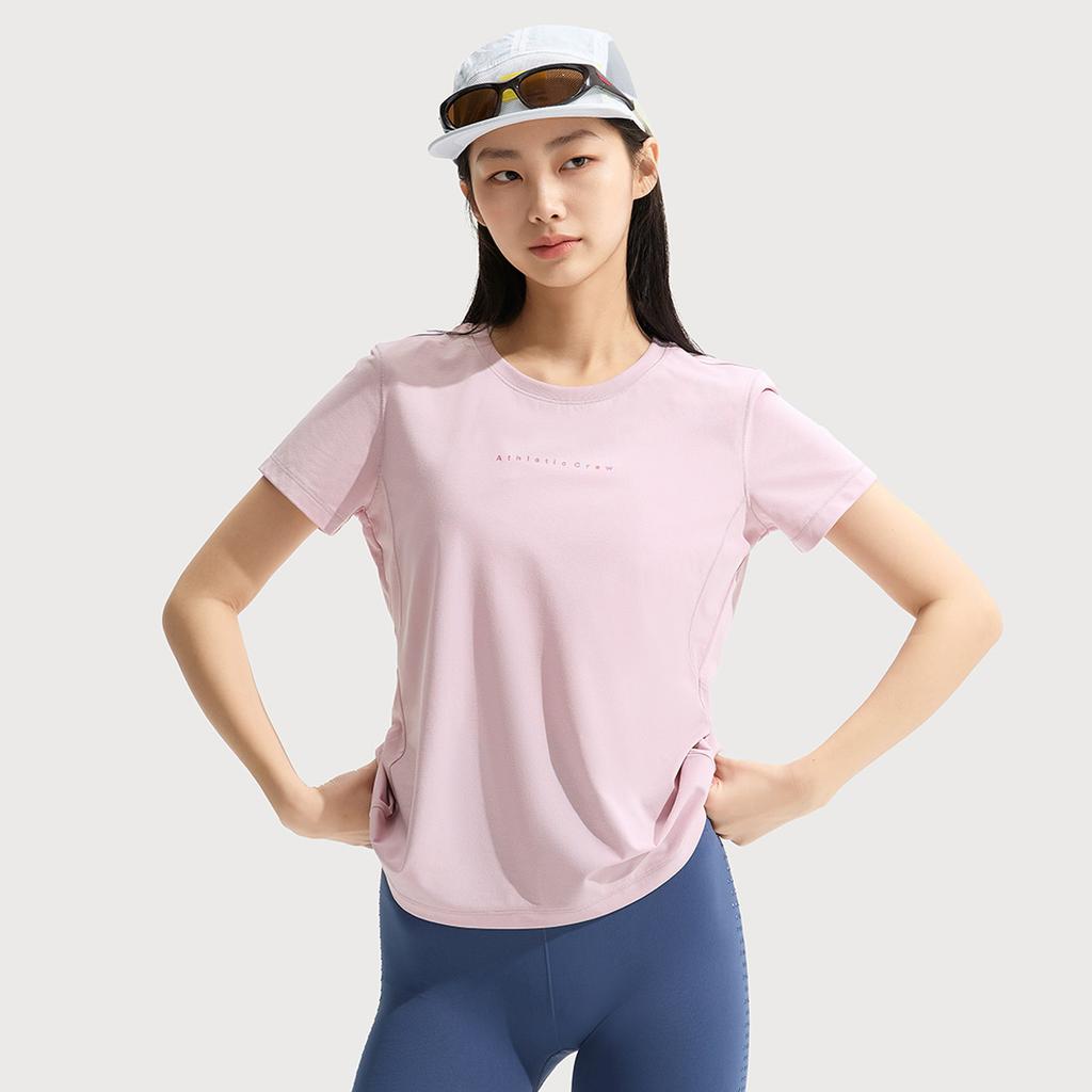 Li-Ning Fitness Series Simple Solid Color Round Neck Pullover Short Sleeve T-Shirt Women Tops Nude-Pink ATSV510-2