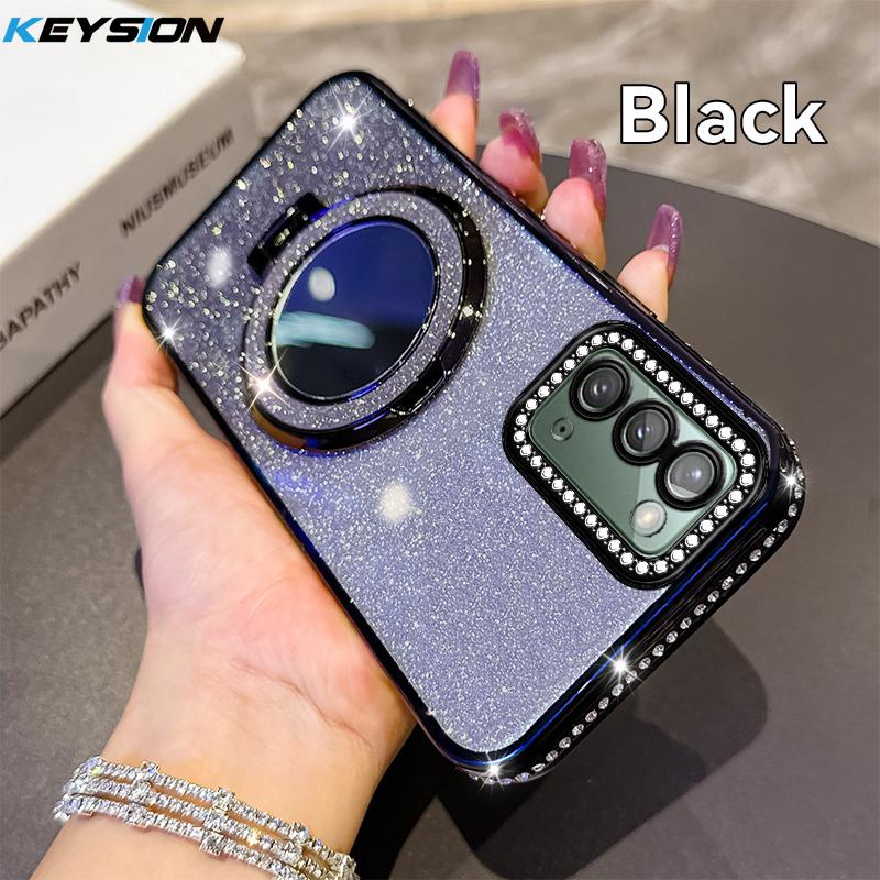 

KEYSION Luxury Glitter Jewelled Magnetic Phone Case for Samsung Galaxy Note 20 20 Ultra 5G Makeup Mirror Stand Shockproof Cover for Galaxy Note 20 чорний