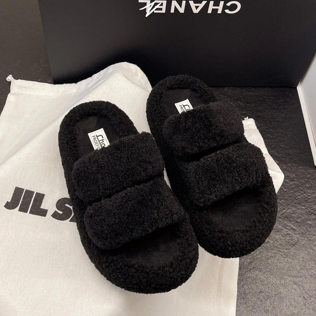 Premium Lamb Wool Thick-bottomed Wool Slippers for Women's Wear 2025 New Autumn and Winter Super Fire Home Warm Cotton Slippers