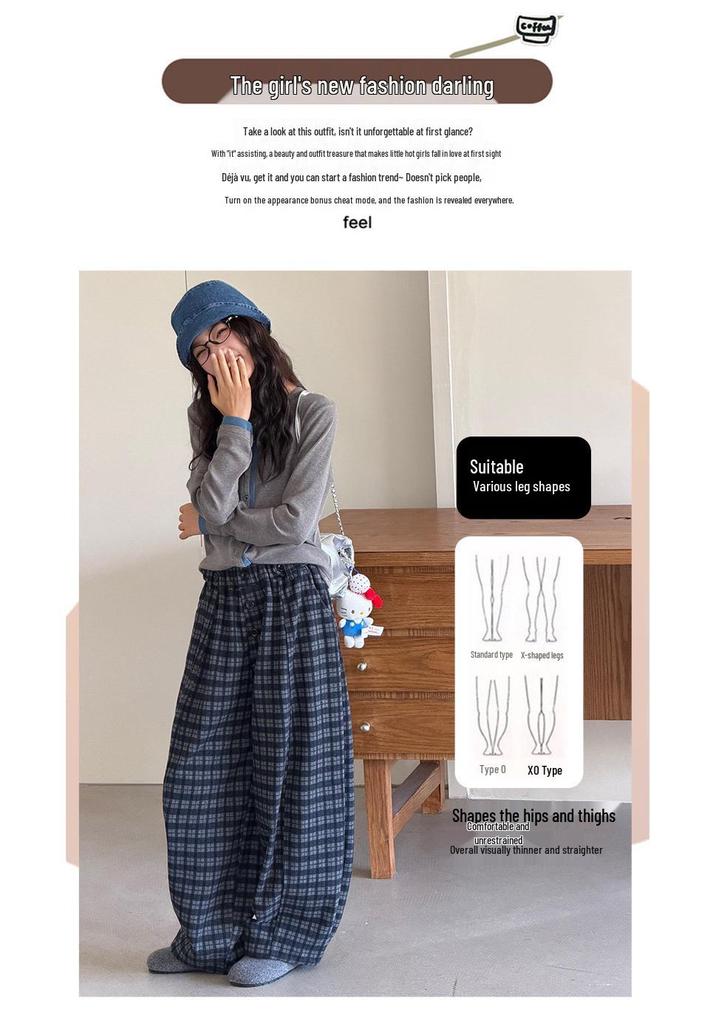 Girls' Casual Plaid Wide-Leg Pants - 2026 Autumn Style for Medium and Large Kids