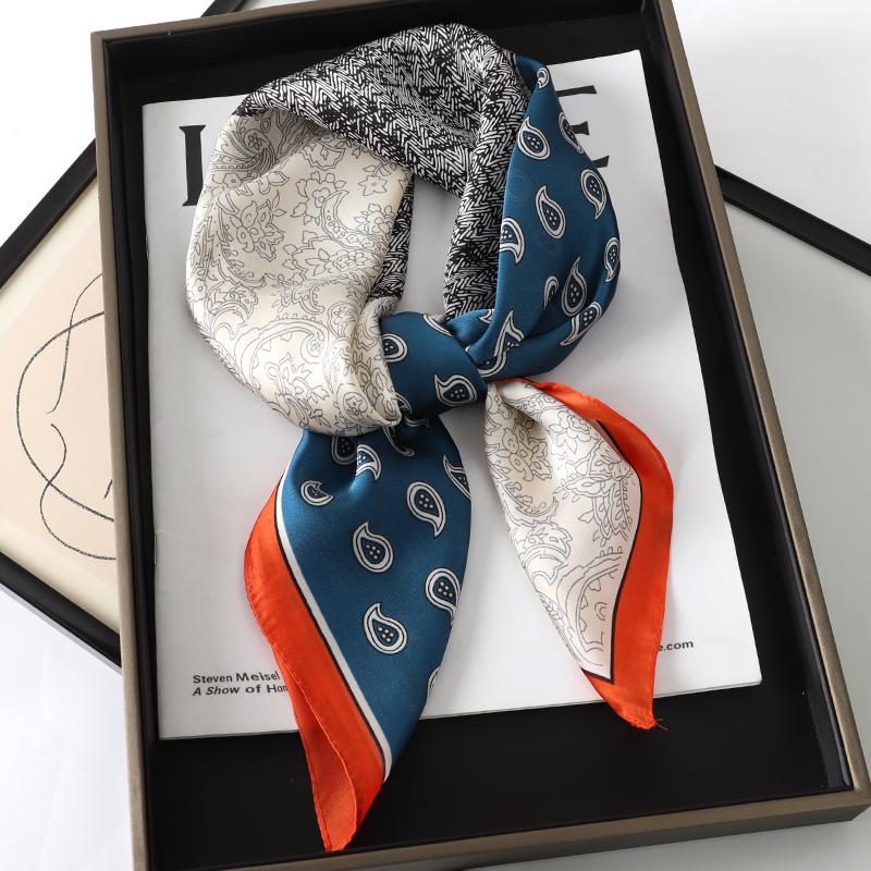 Luxury Brand  Silk Square Scarf Women Cat Neck Hair Tie Band Beach Hijab Kerchief Head Headbands Bandana Female Foulard 70cm