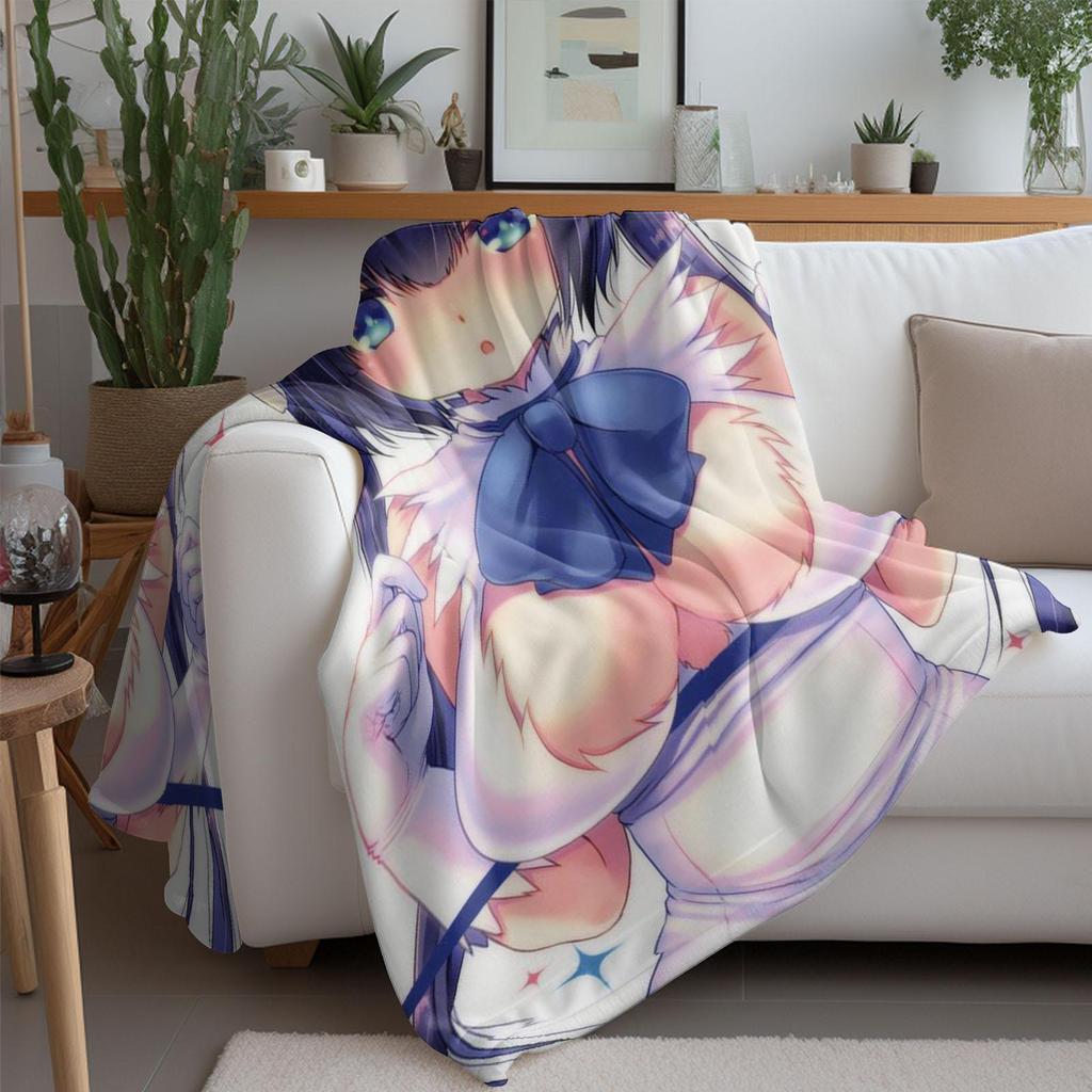 Cute Anime Girl Blanket - Soft Throw with Bunny Design, Perfect for Bedroom Decor, Unique Gift for Manga Fans