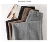 Women's Gray Wool Tweed Wide-Leg Cropped Pants with Velvet Lining - Autumn/Winter New Style