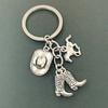 Western Cowboy Style Key Chain, Boots Cowboy Hat Horseshoe Pendant Key Chain, Holiday Gift