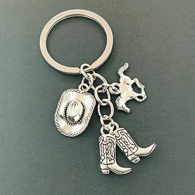 Western Cowboy Style Key Chain, Boots Cowboy Hat Horseshoe Pendant Key Chain, Holiday Gift