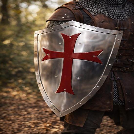 Handmade Steel Knight Templar Shield: Red Cross Crusader Armor Wall Hanging