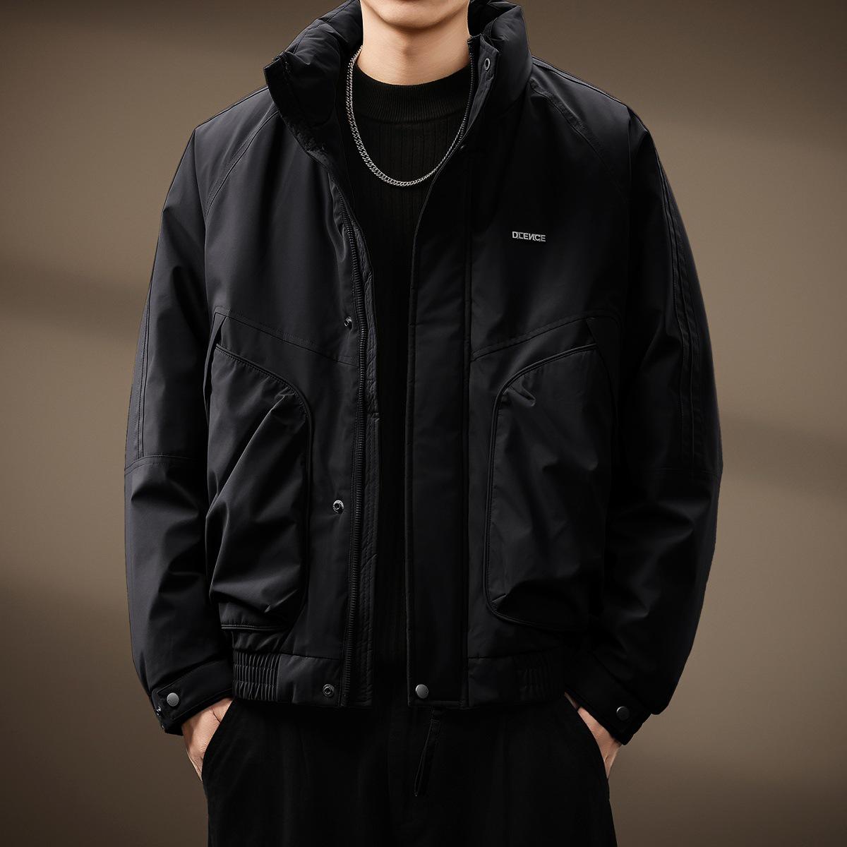 

Men s High-End American Style Stand Collar Warm Down Jacket – Winter Trend, Thickened White Duck Down, Versatile and Stylish. 3XL (190-220 jin) чорний