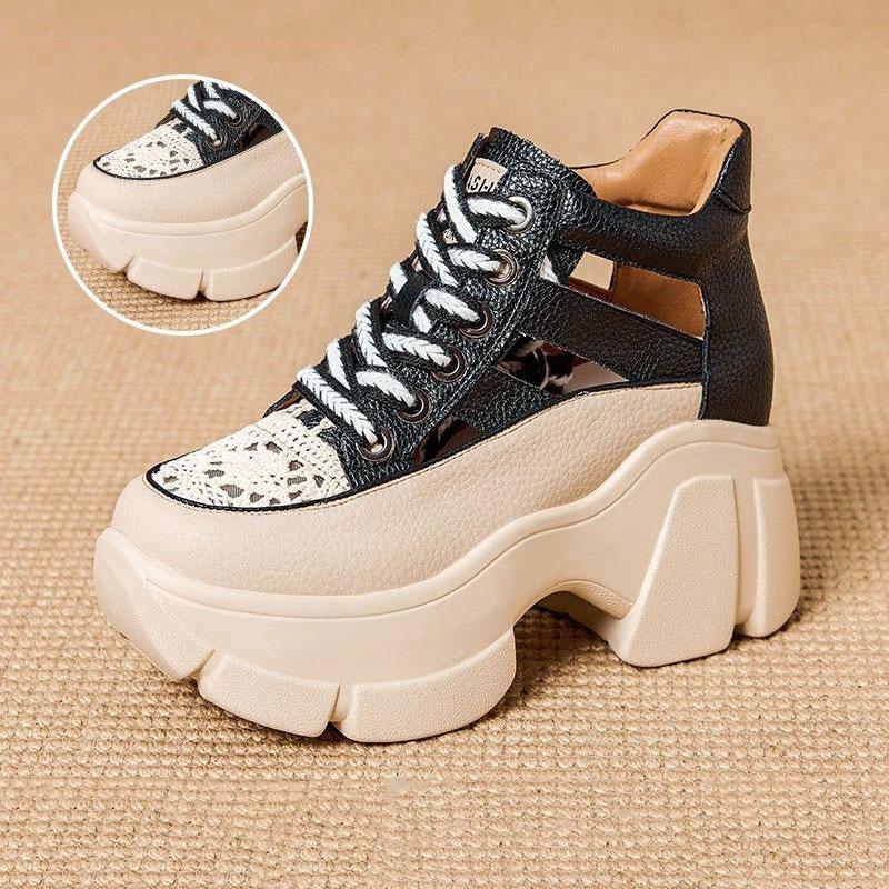 Thick-soled bag head sandals women's hollow and breathable autumn new super-fire inner height-increasing casual hole shoes