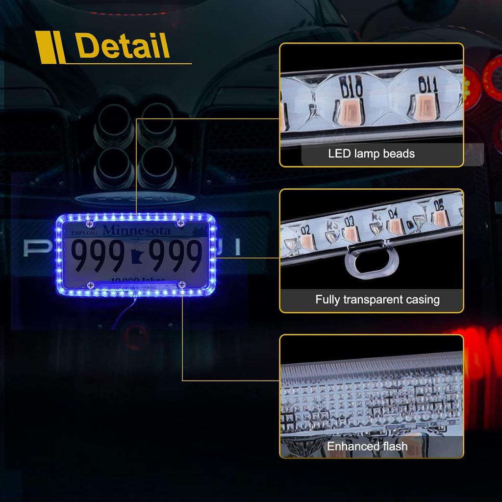 12 V 54 LED Color Light License Plate Frame Acrylic Plastic License Plate Cover-Blue