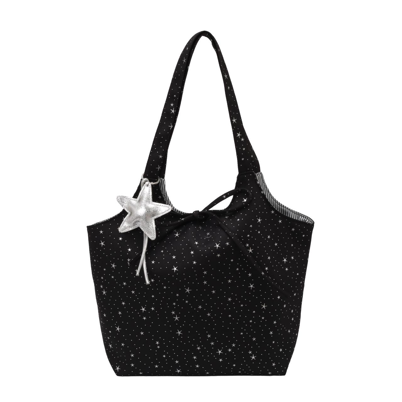 Y2K Cute Star Print Bow Tote Bag Light Green Large Capacity Shoulder Handbag with Star Charm Casual Daily Shopping Bag for Women