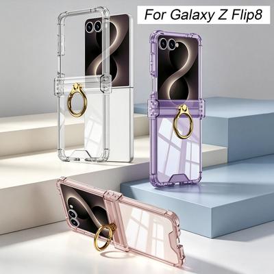 Airbag Corner Hinge Protective Case for Samsung Galaxy Z Flip 8 7 6 Ring Holder Hard Plastic Clear Cover for Galaxy Z Flip8 Case
