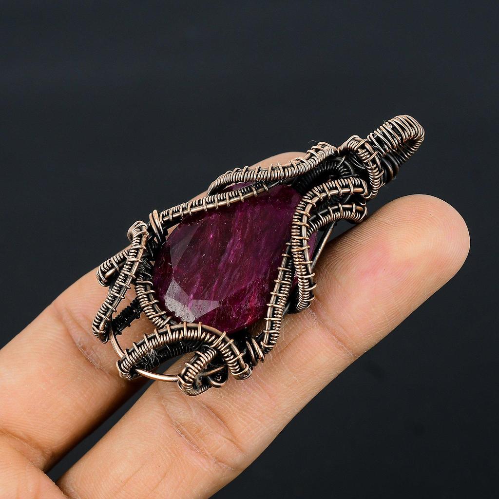 Ruby Pendant Gemstone Jewelry, 999 Copper Wire Wrapped Handmade Pendant, Latest Design Jewelry