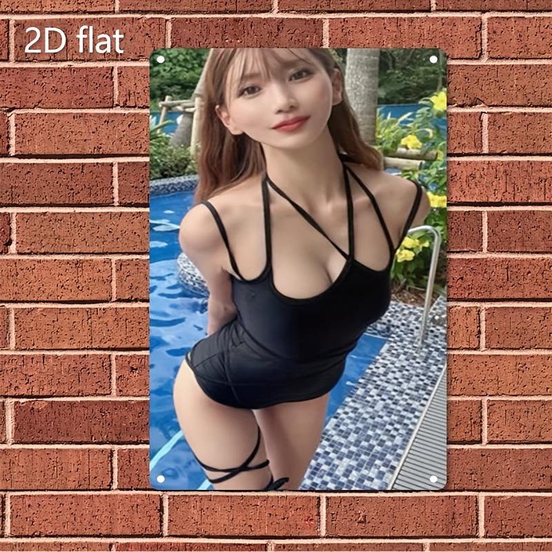 Iron Metal Wall Art Sign Black Bikini Woman Poster Durable Modern Decor for Bedroom Cafe Bar Home Festival Gift