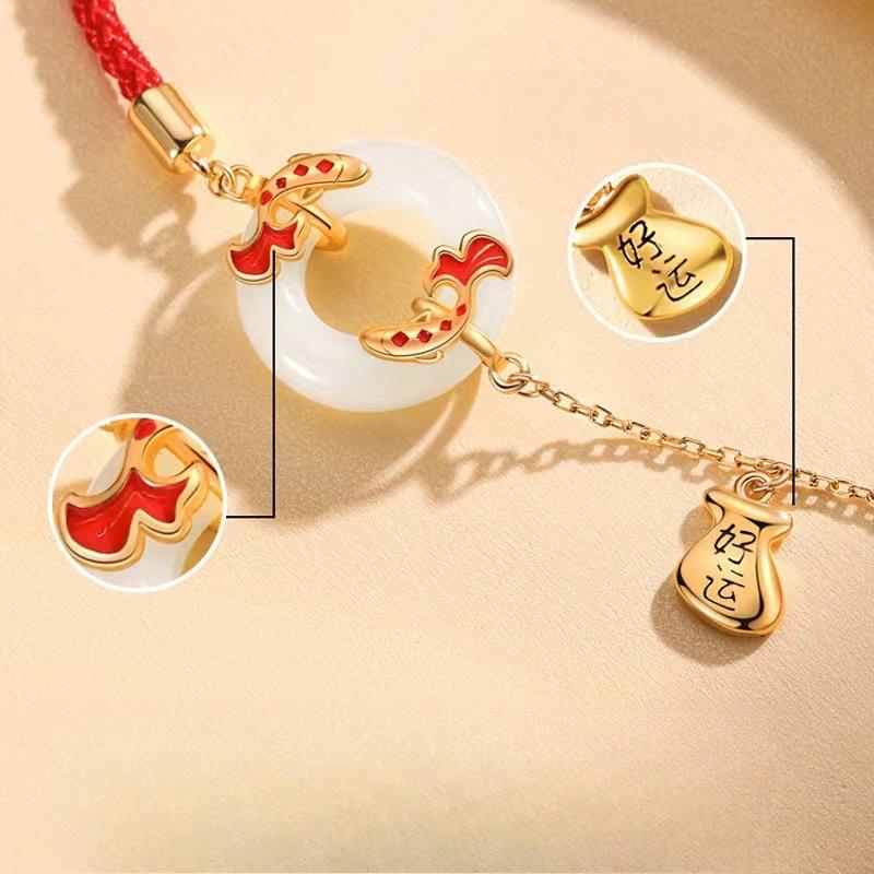 Good Luck Koi Red Rope Bracelet Women's National Style New Chinese Temperament Natal Transfer Safety Buckle Bracelet