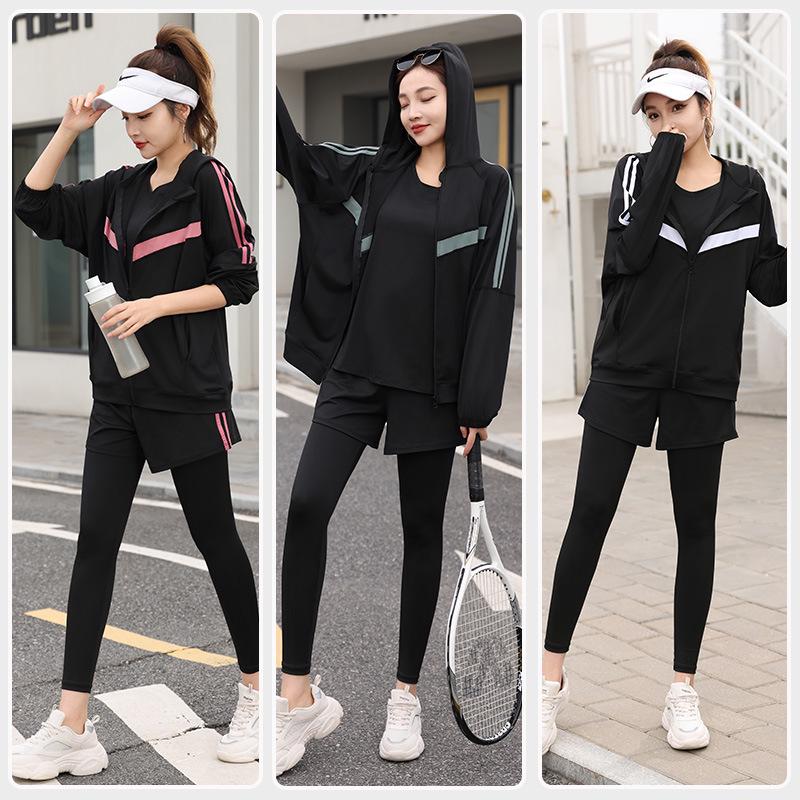 Plus Size Yoga Fitness Suit: Tummy Control Slimming, Loose-Fit, Five-Piece Set for Running and Gym, fits up to 200 lbs.