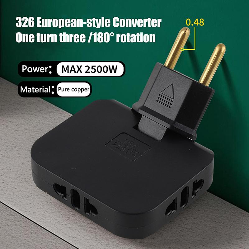 

Перехідник 3 в 1 з американської на європейську вилку, розетка з можливістю повороту на 180 градусів, європейська подовжувальна вилка, міні-тонкий бездротовий адаптер для розетки чорний