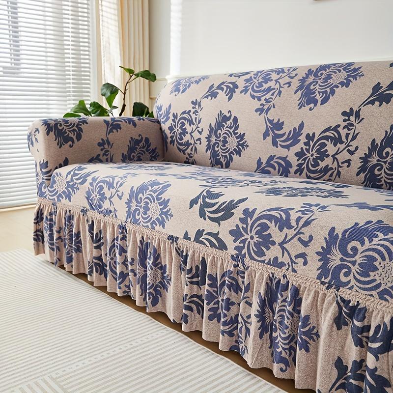 1 buc Husa Canapea Imprimata Floral Elastică cu Fustă Protector Mobilier pentru Dormitor Birou Sufragerie Decor Acasă