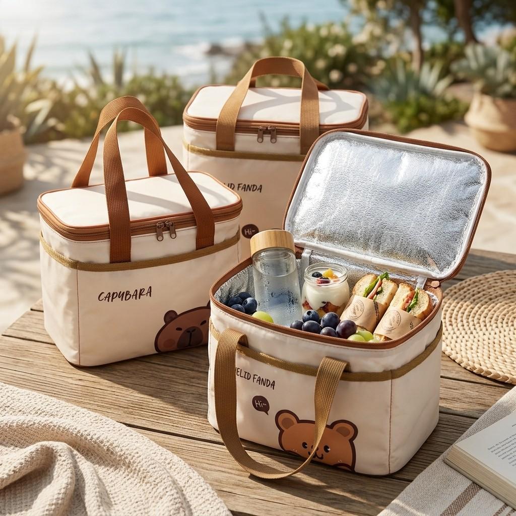 Cute Thermal Lunch Box Bag For Students Portable Large Capacity Insulated Food Container Storage Bag Waterproof Oxford Handbag