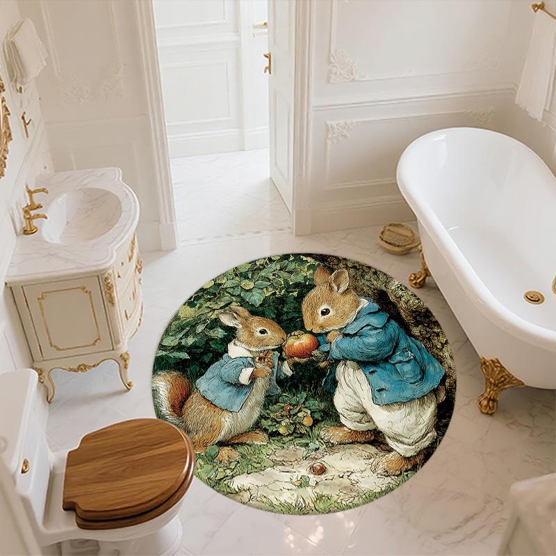 Leaf Rabbit,Round Area Rug,Carpet Rug for Living Room Bedroom Sofa Playroom Decor,Non-slip Floor Mat