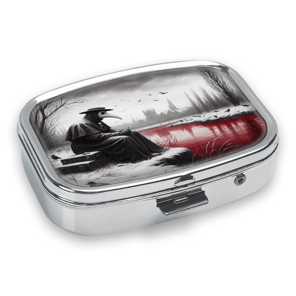 

Portable Pill Box with 2 Compartments, Mini Metal Medicine Organizer Case, Cute Printed Pill Container for Vitamins, Pills, Jewelry, Travel, Daily Use