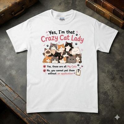 Crazy Cat Lady Funny Cotton Tee Graphic Unisex T-shirt