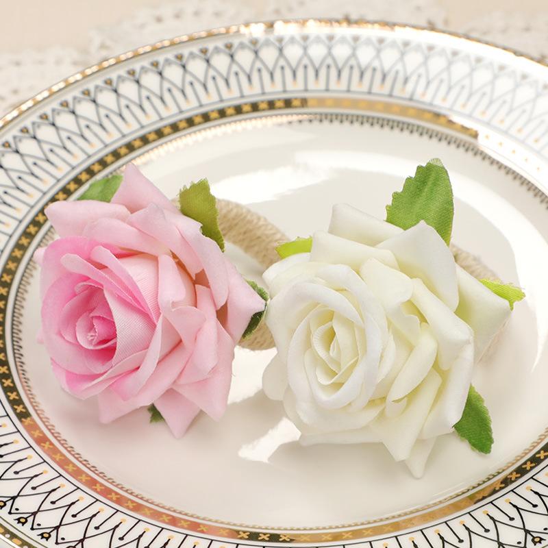 6-2PCS Artificial Flower Napkin Rings Rose Napkin Ring Serviette Buckles Holder Table Decoration Wedding Valentine's Day Party