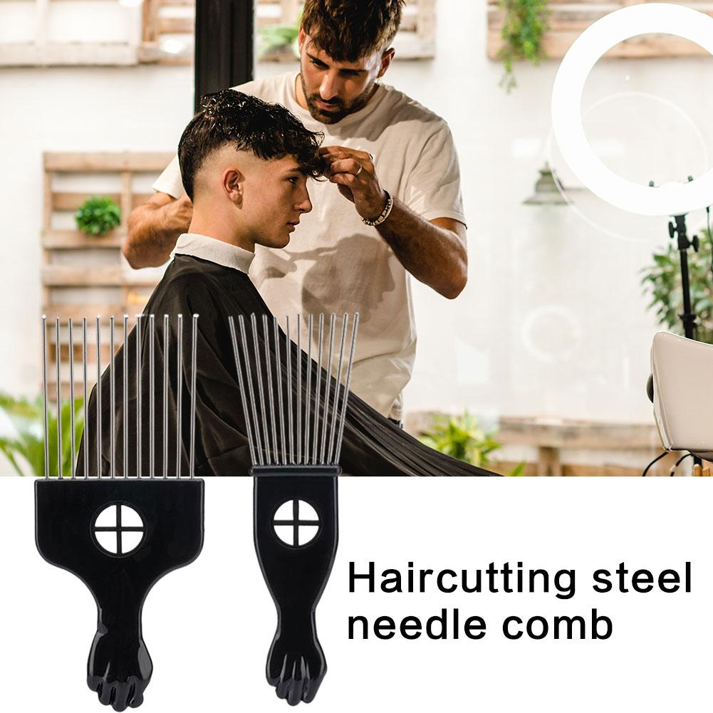 1/2Pcs Black Metal African American Pick Comb Steel Needle Hair Comb for Hairdressing Styling Tool Salon Barber Shop Accessories