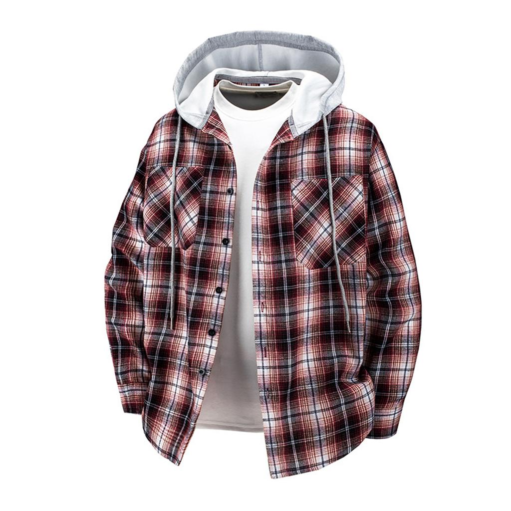 Men's Oversized Casual Hooded Plaid Shirt