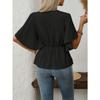 Women S V Neck Solid Color Single Breasted Waist Short Sleeve Blouse