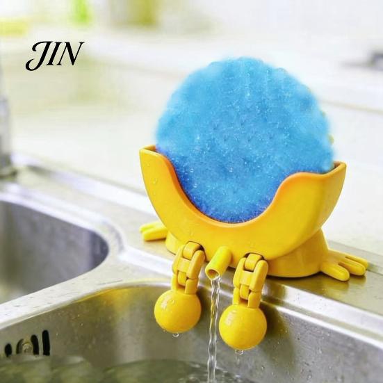 Draining Rack for Kitchen 3D Printed Smiling Face Sponge Holder, Cartoon Character Dish Drying Hollow Diversion Holder with Drainage Design,