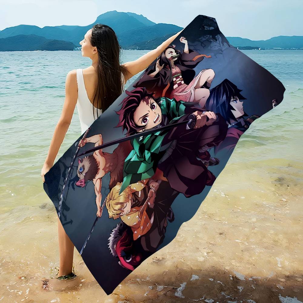 Anime Demon-Slayer Beach Towel Colorful Bath Towels for Girl Microfiber Quick Dry Custom Sand Free Beach Yoga Spa Gym Pool