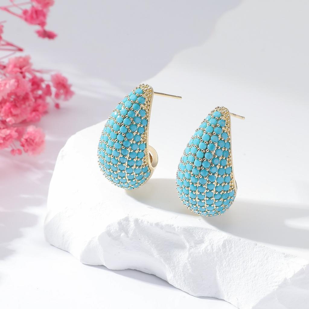 ZAKOL Shiny Micro Paved Zirconia Big Water Drop Stud Earrings For Women Luxury Wedding Banquet Party Zircon