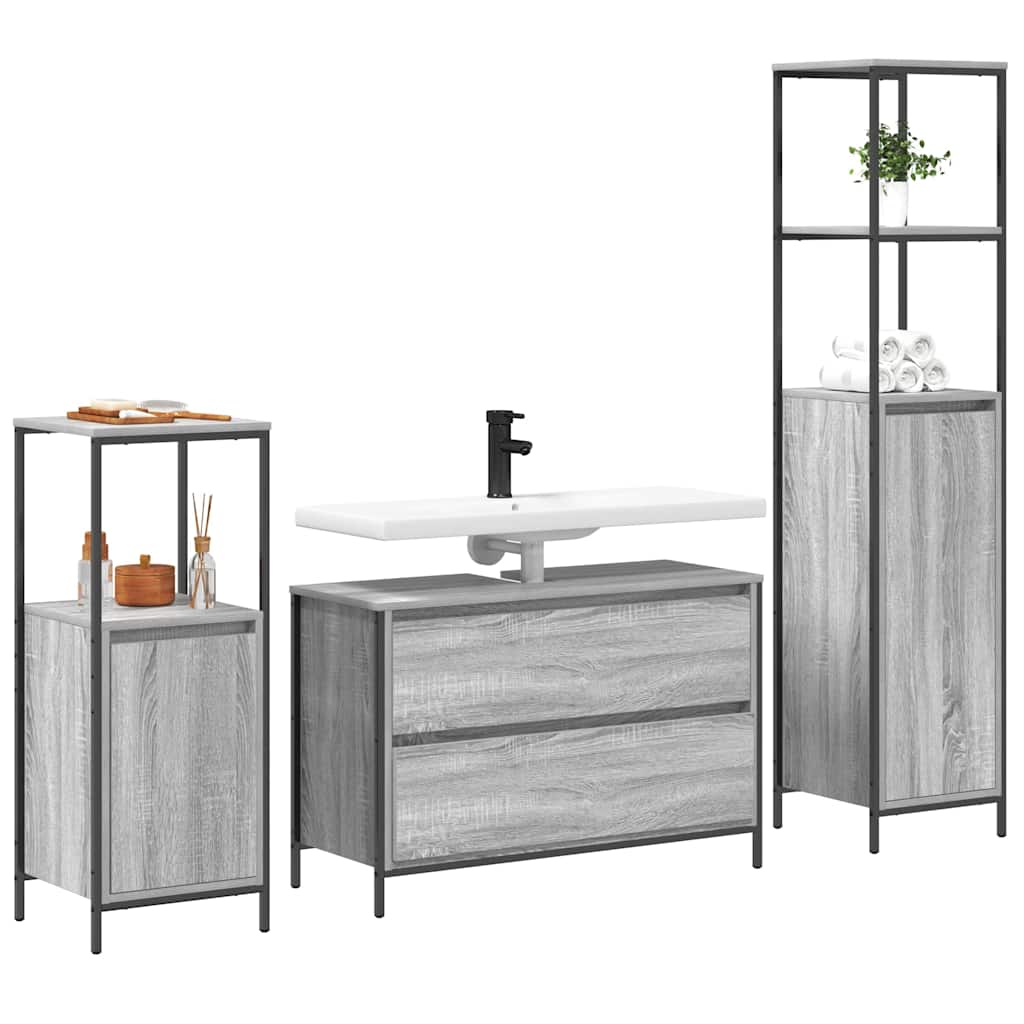Bathroom Furniture Set with Shelf 3 pcs Grey Sonoma Wood Based Material
