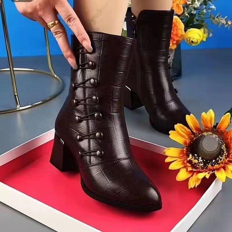 Autumn and Winter Mid-help Velvet Warm Fashion Versatile Soft-soled Cotton Boots Women's Boots Soft Leather Short Boots New Medium Tube Martin Boots