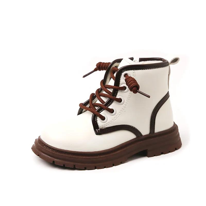 Kids Warm Snow Boots with Side Zip Boys Girls Ankle Boots Thick Soft Sole 2024 New Children Short Leather Boots Fashion Simple
