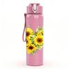 1PC Sunflower Yellow Flower Heart Print 750ml Color Plastic Sports Water Bottle Leakproof Flip Straw Lid Suitable for Sports Office Home Use