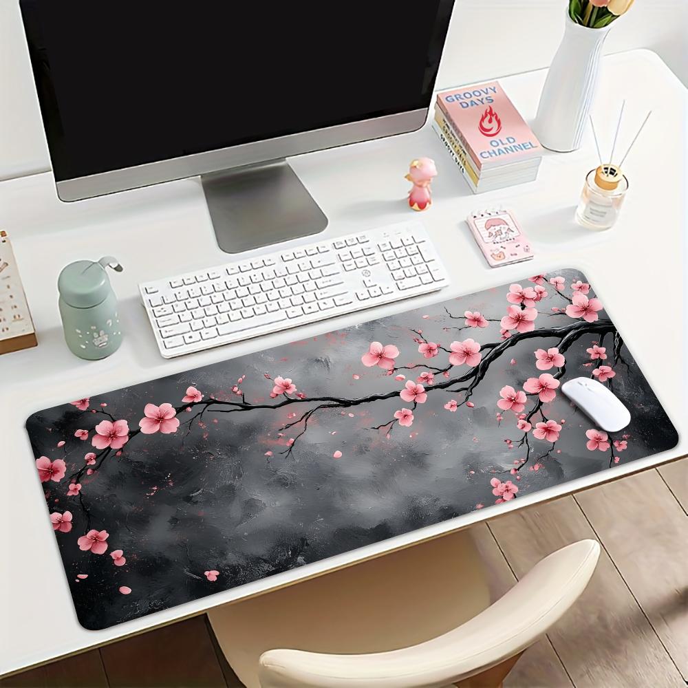 Black Texture And Cherry Blossoms Mouse Pad Large Office Game Table Mats Rubber Antislip Xxl Mouse Mat Hdp Long Desk Pads