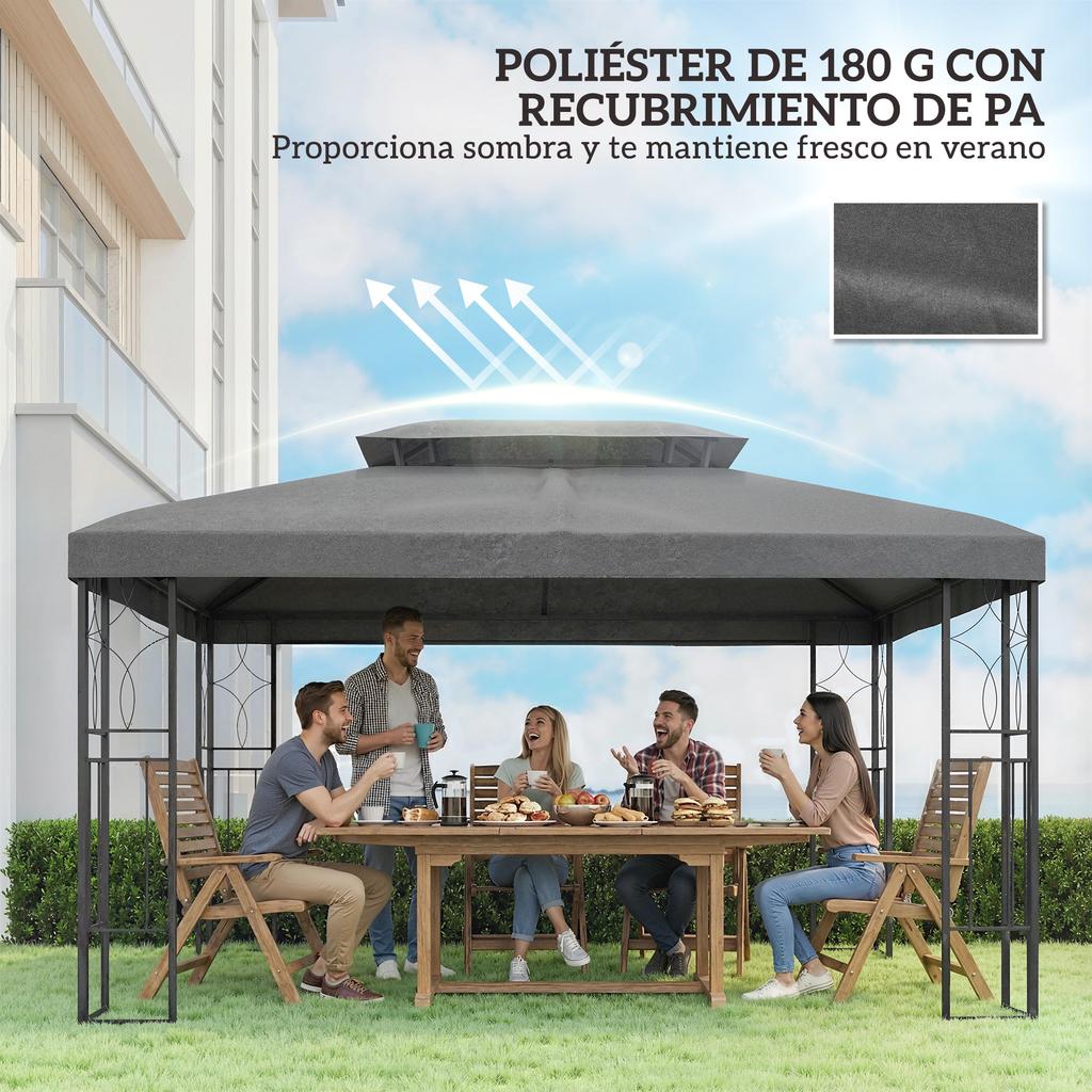 Replacement Canopy 4x3 m with Double Roof Drainage Holes and UV Protection Canopy Only NOT Including Frame Dark Grey