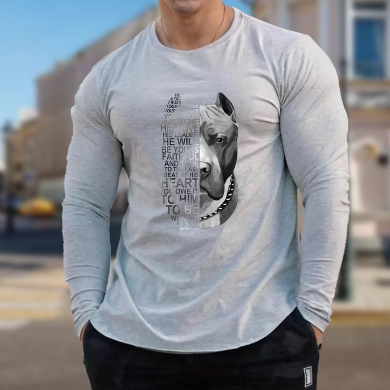 

Футболки с принтом «Собака» и буквами, мужские футболки с длинным рукавом, повседневные свитера с круглым вырезом, мужская одежда больших размеров 8XL бежевый