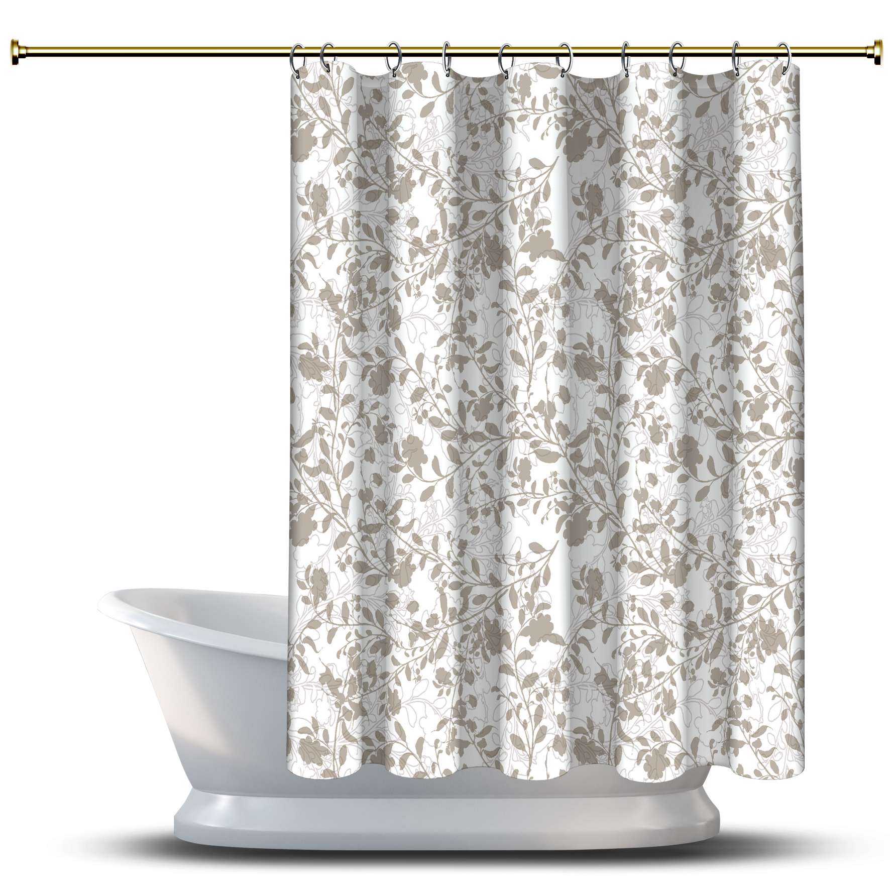 

Занавеска для душа с текстурой природы и принтом / Водонепроницаемая для украшений вашей ванной комнаты - Многомерные милые разветвленные листья и цветы