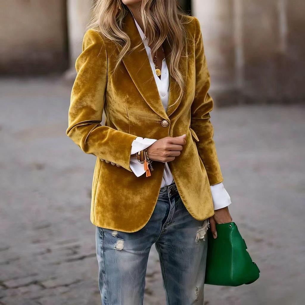 Elegant Women's Solid Color Suit Jacket - Fall/Winter 2025 Collection