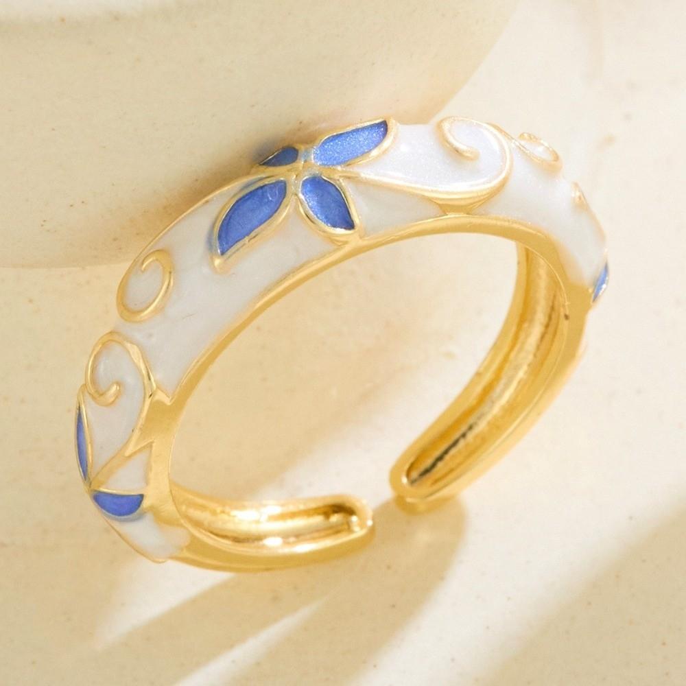 Colorful Oil-Drop Enamel Ring Versatile Drip Glazing Ring Vintage Flower Open Ring  Wedding