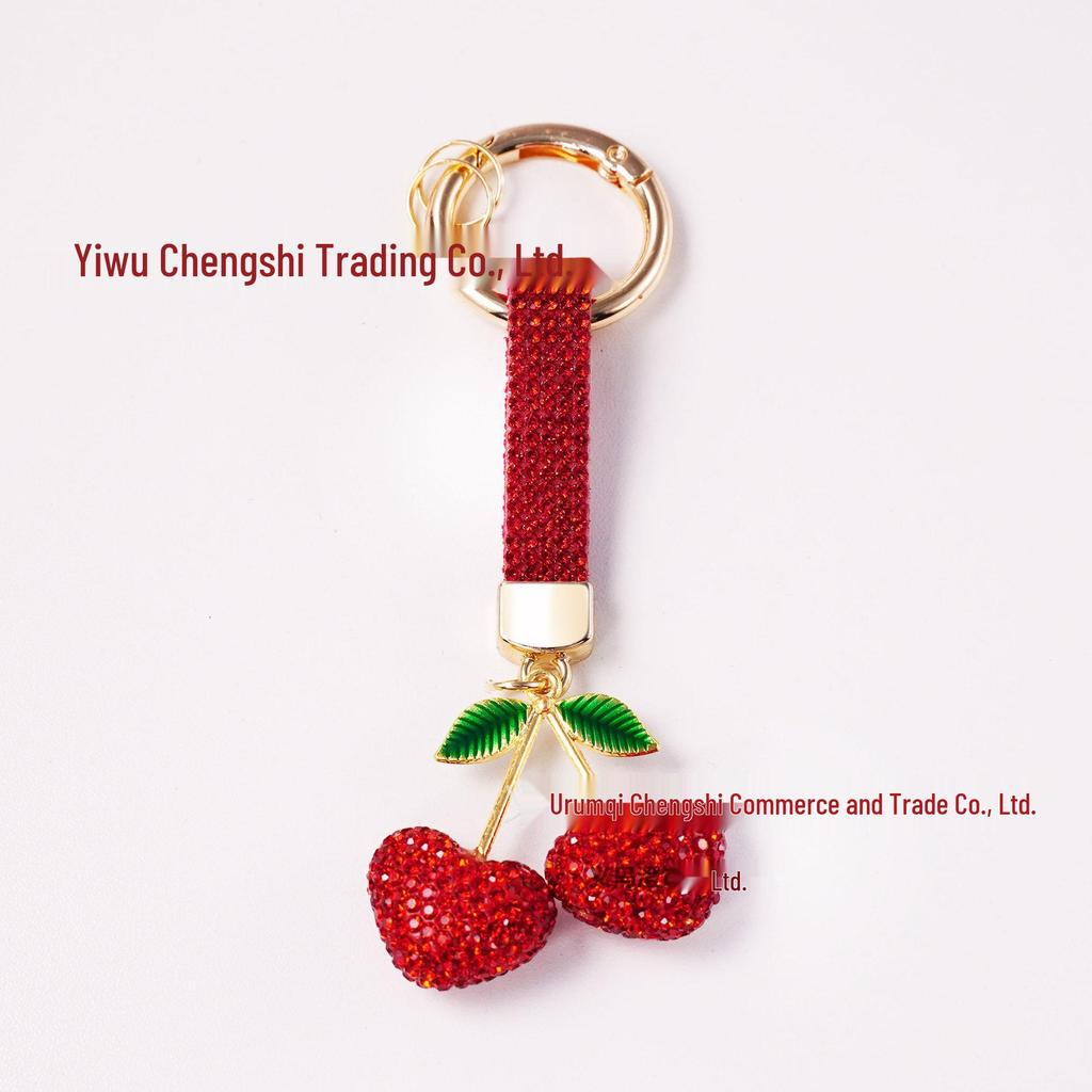 Rhinestone Cherry Polymer Clay Pendant Keychain Gift