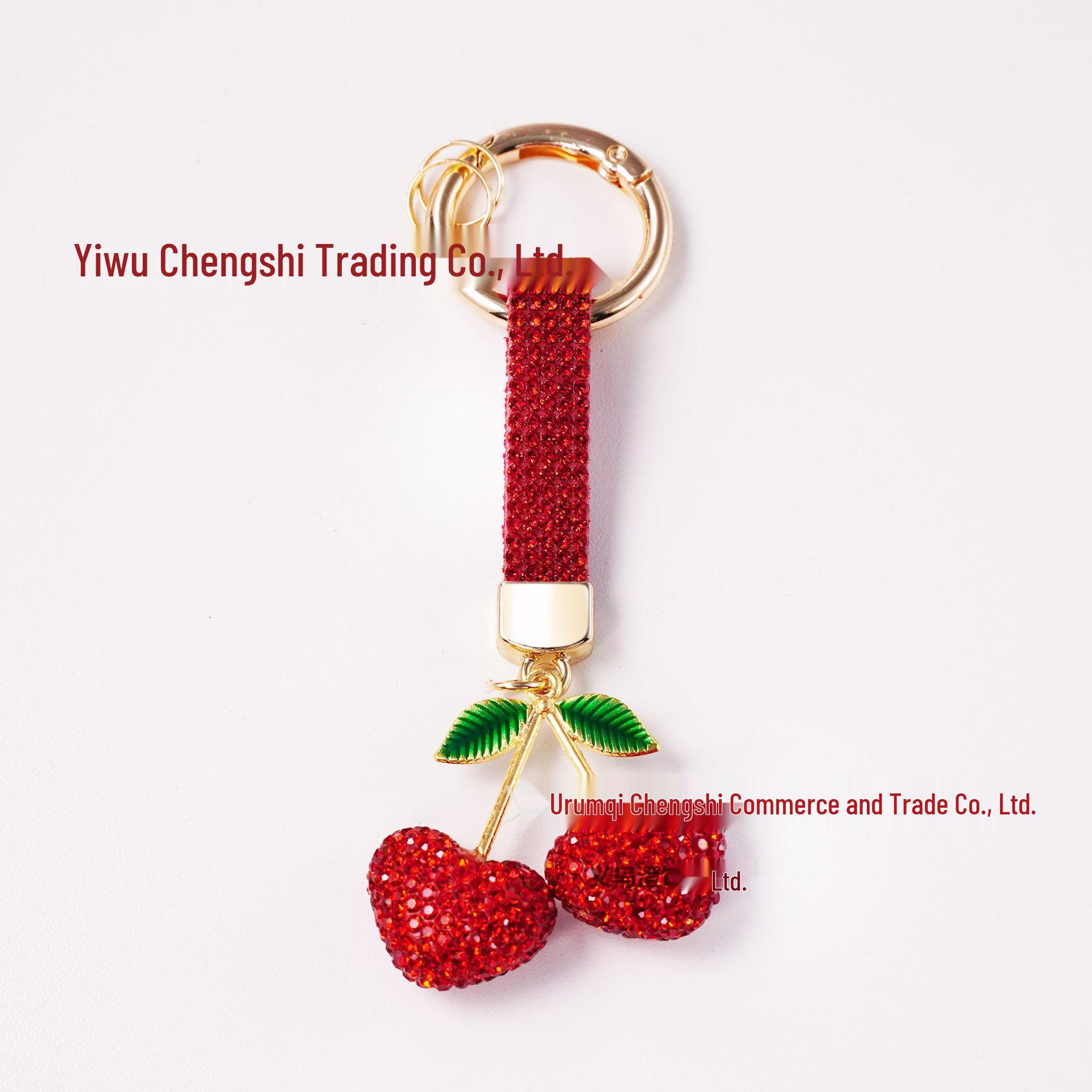 Rhinestone Cherry Polymer Clay Pendant Keychain Gift