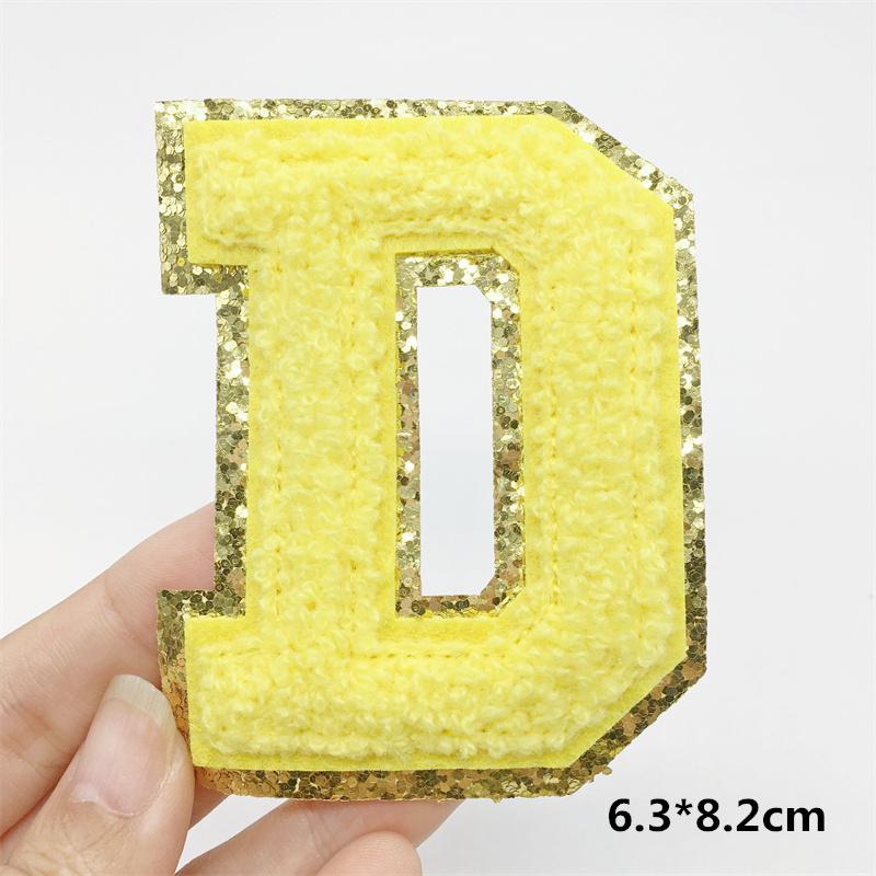 A-Z Big Size Letter Patches For Clothing Yellow Color Iron On Patches On Clothes Sew On Stickers Applications(8Cm)