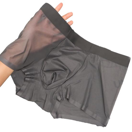 Men Boxer Underwear Mid-rise Tight Cut High Elasticity Shorts Briefs Seamless See-through Solid Color U-Convex Panties