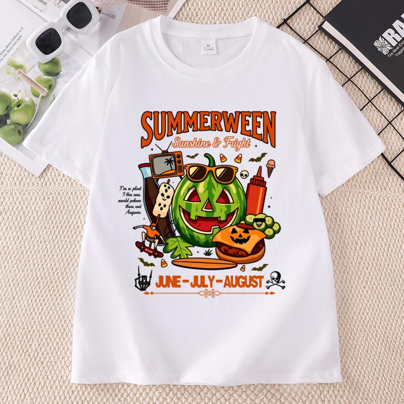 Summerween Watermelon Pumpkin TShirt Spooky Summer Graphic Tee Unisex Unisex Summer Cotton Short Sleeve Tees Clothing